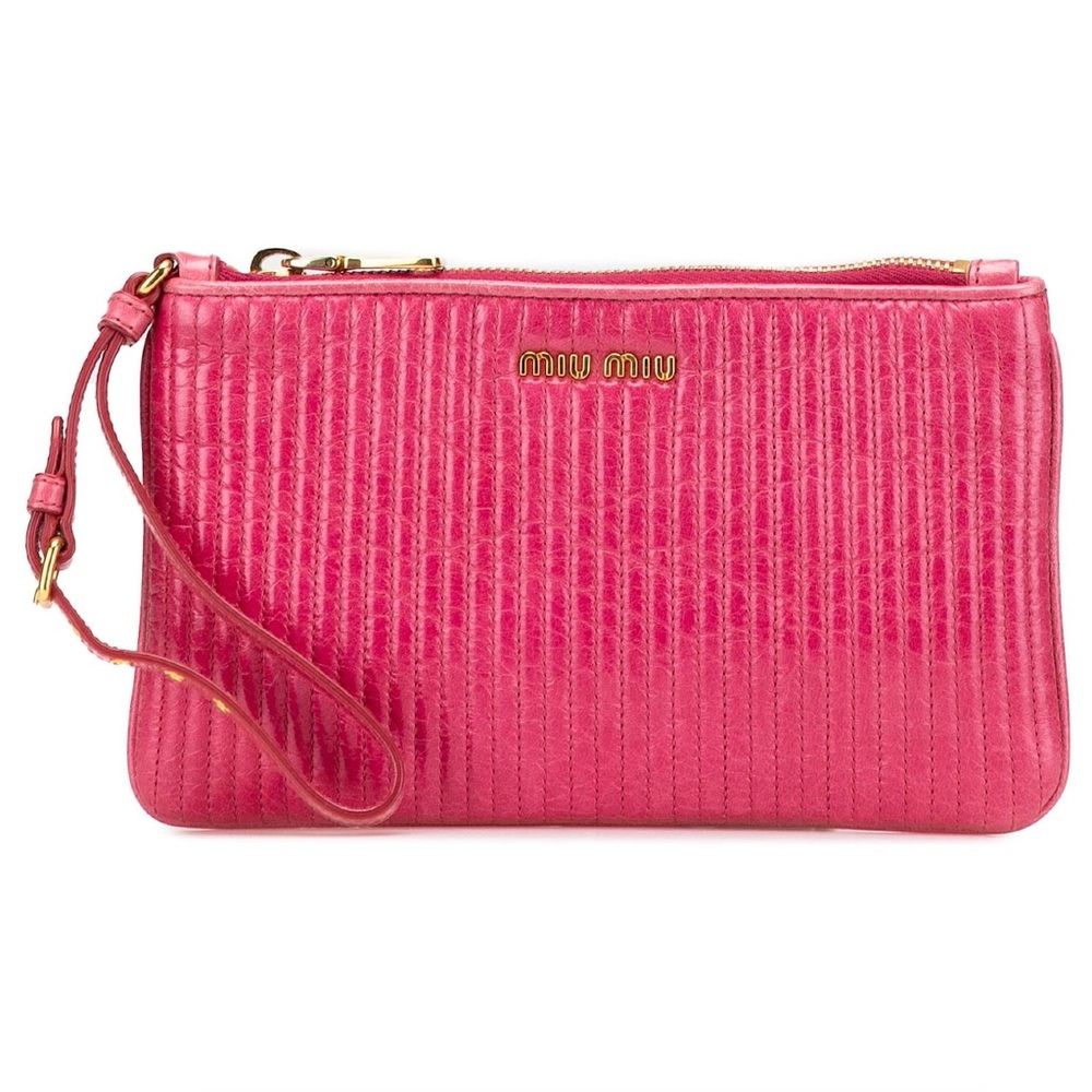 Miu Miu Pink Matelasse Lambskin Leather Clutch